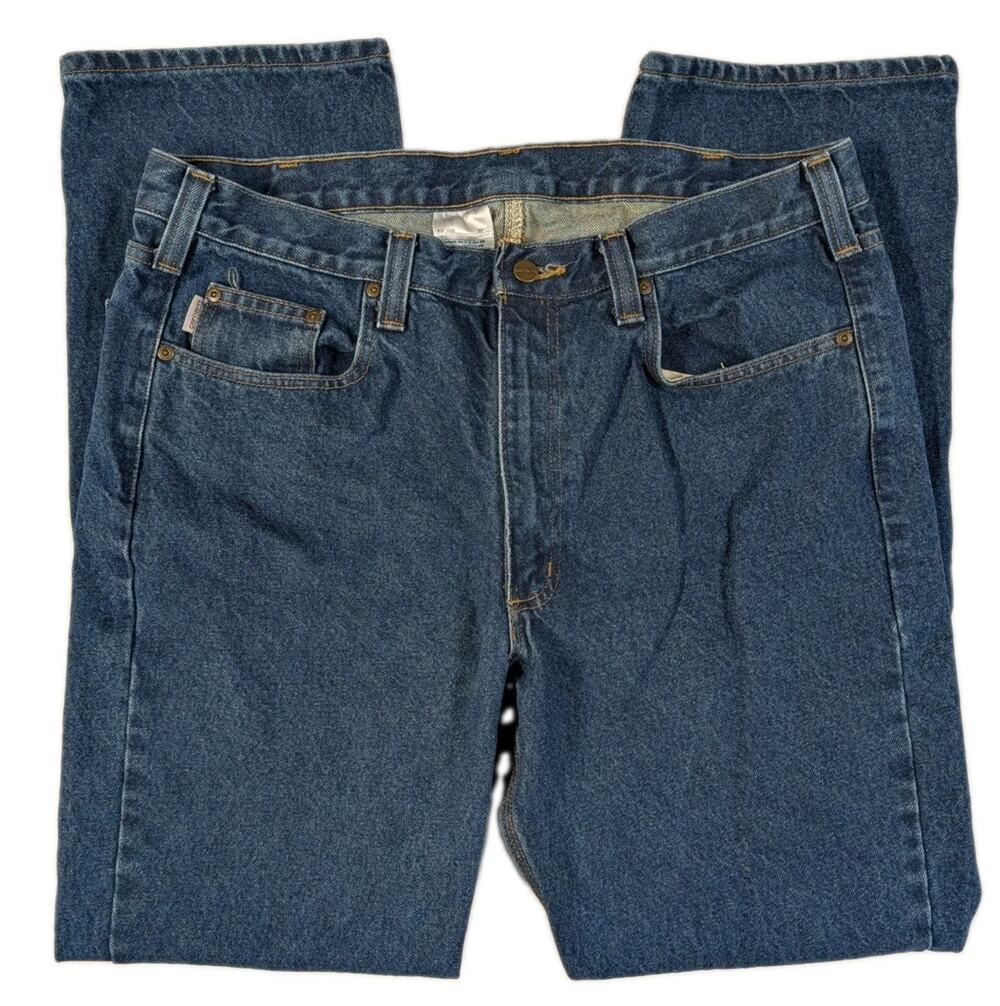 Carhartt Jeans Mens 38x34 Blue Denim Relaxed Fit Straight Leg B480-DVB